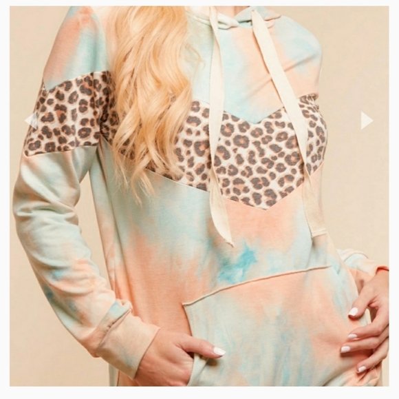 Animal Tie Dye Chevron Block Leopard Print Hoodie - Picture 3 of 4